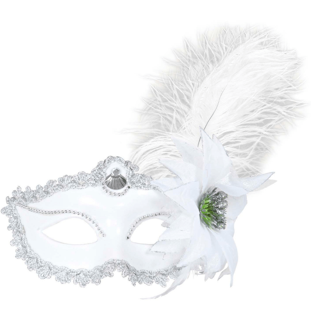 Alpha 55 masque loup Masque Vénitien Plume & Fleur Blanc – Élégant & Raffiné
