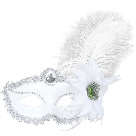 Alpha 55 masque loup Masque Vénitien Plume & Fleur Blanc – Élégant & Raffiné