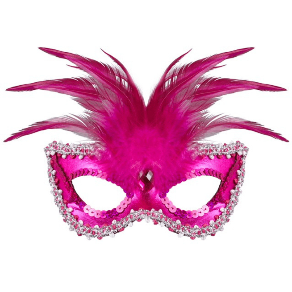Alpha 55 masque loup Masque Vénitien Plumes Fuschia – Contour Métallisé & Pailleté