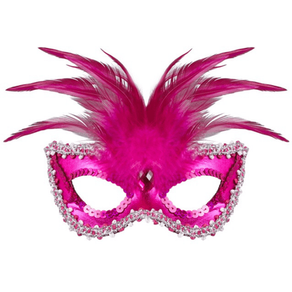 Alpha 55 masque loup Masque Vénitien Plumes Fuschia – Contour Métallisé & Pailleté