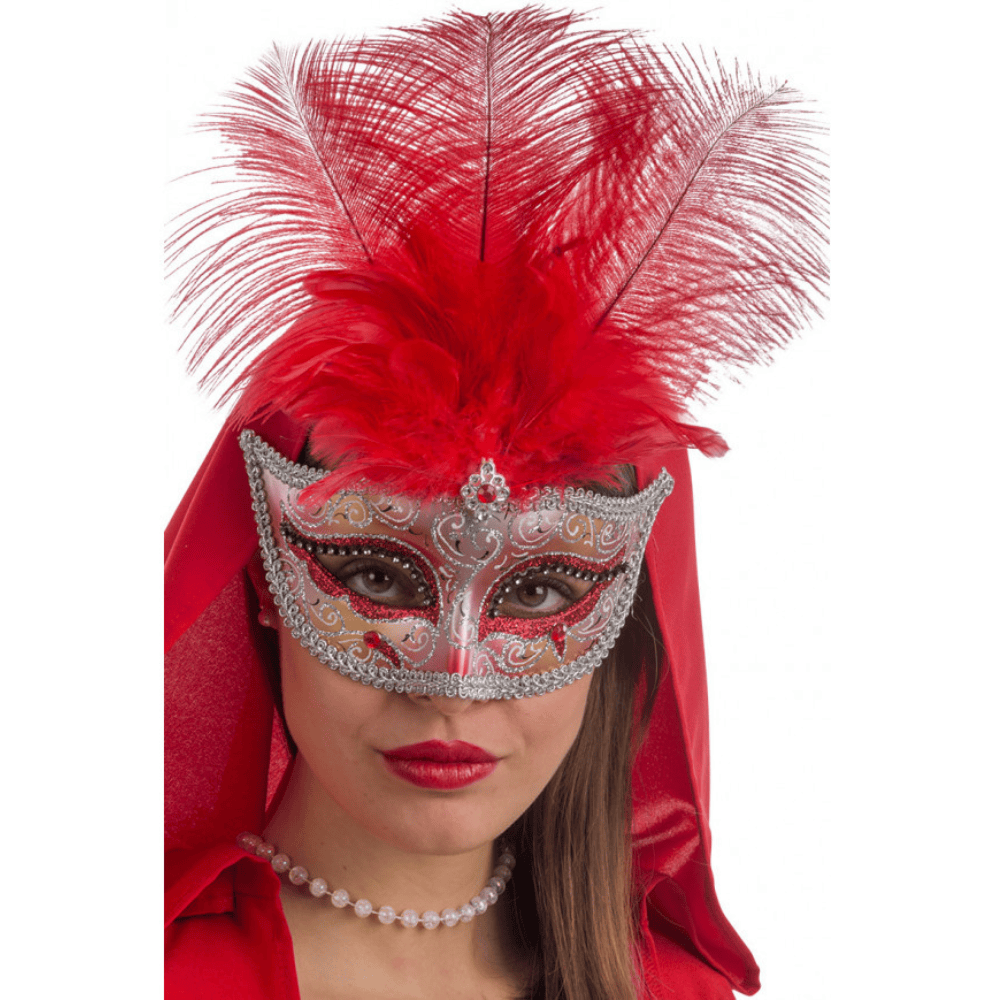 Alpha 55 masque loup Masque Vénitien Plumes Métallisé Rouge – Chic & Festif