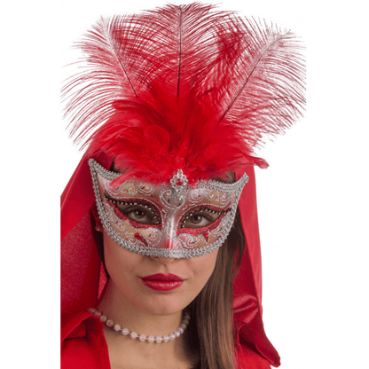 Alpha 55 masque loup Masque Vénitien Plumes Métallisé Rouge – Chic & Festif