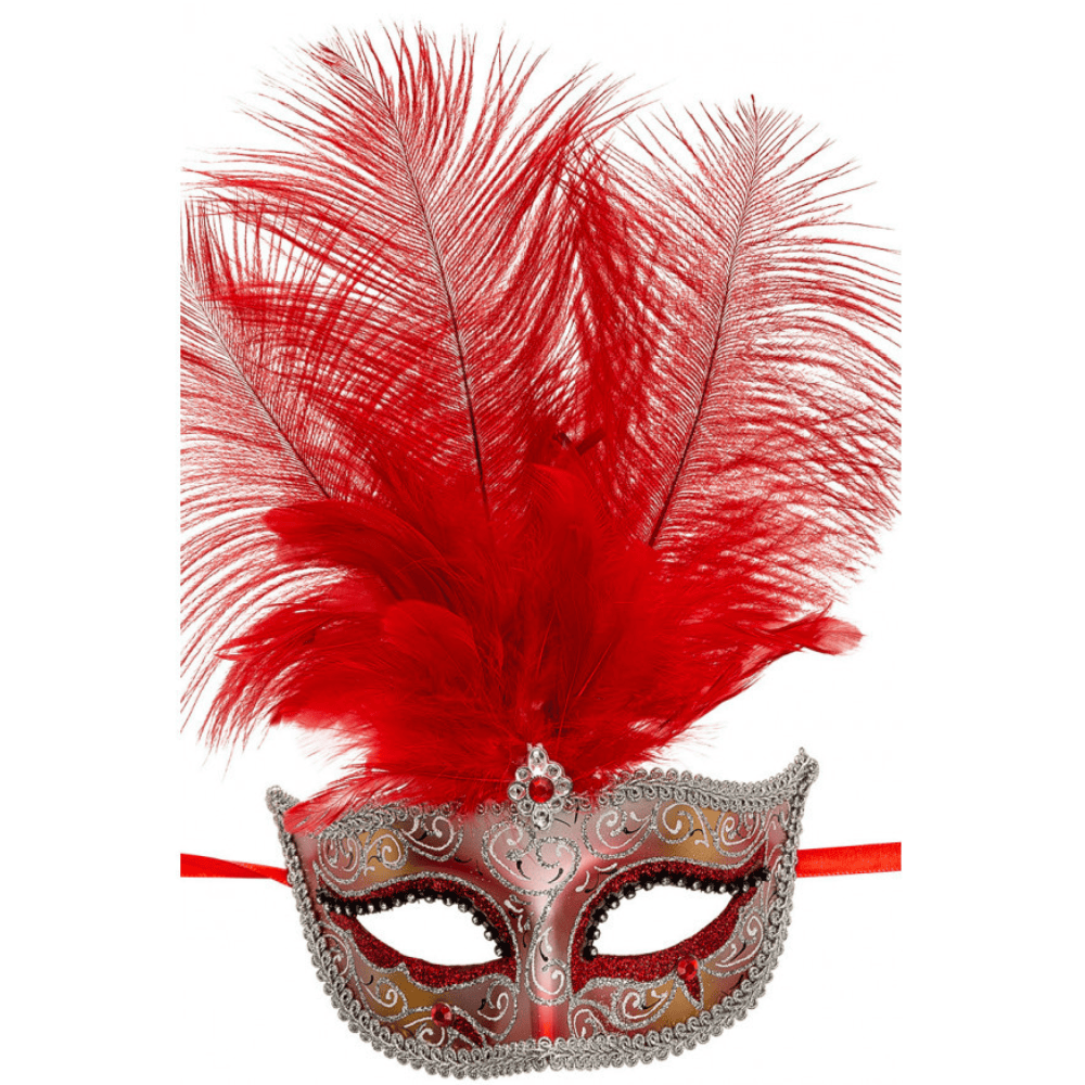 Alpha 55 masque loup Masque Vénitien Plumes Métallisé Rouge – Chic & Festif