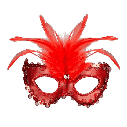 Alpha 55 masque loup Masque Vénitien Plumes Rouge – Contour Métallisé & Pailleté