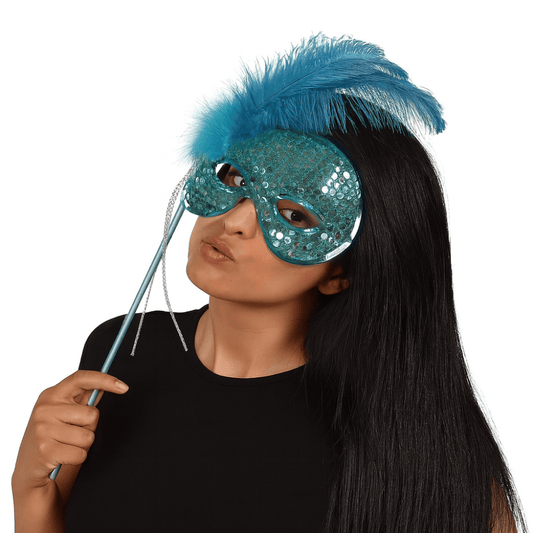 Alpha 55 Masque Loup sur Tige Turquoise – Élégant & Festif