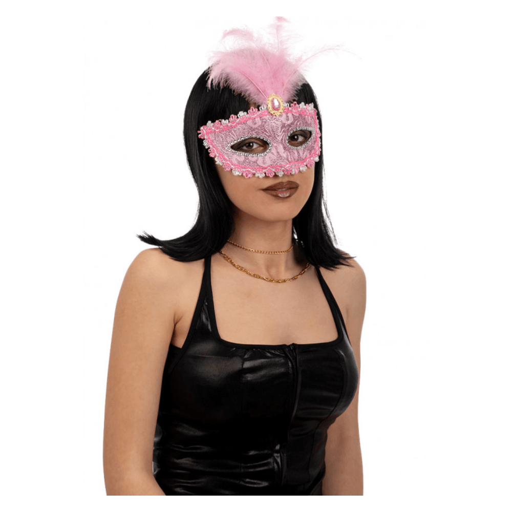 Alpha 55 masques Loup Dentelle Plumes Devant Rose