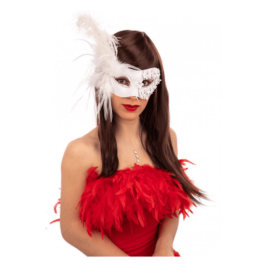 Alpha 55 masques Loup Luxe Perles Plumes Blanc