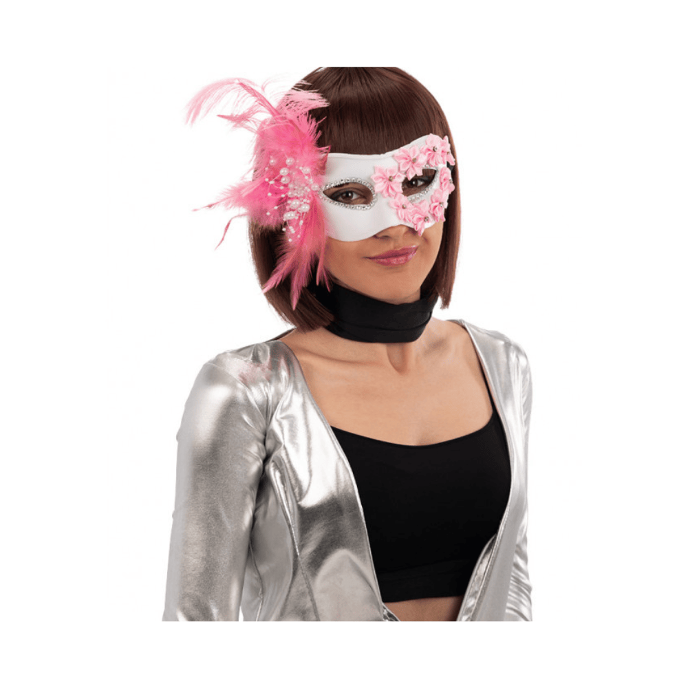 Alpha 55 masques Loup Luxe Perles Plumes Rose