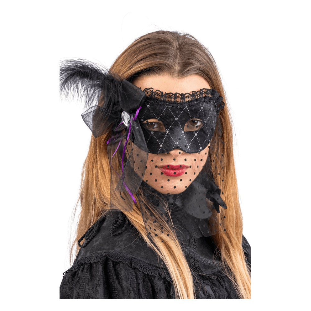 Alpha 55 masques Loup Noir Voile & Plumes – Déguisement