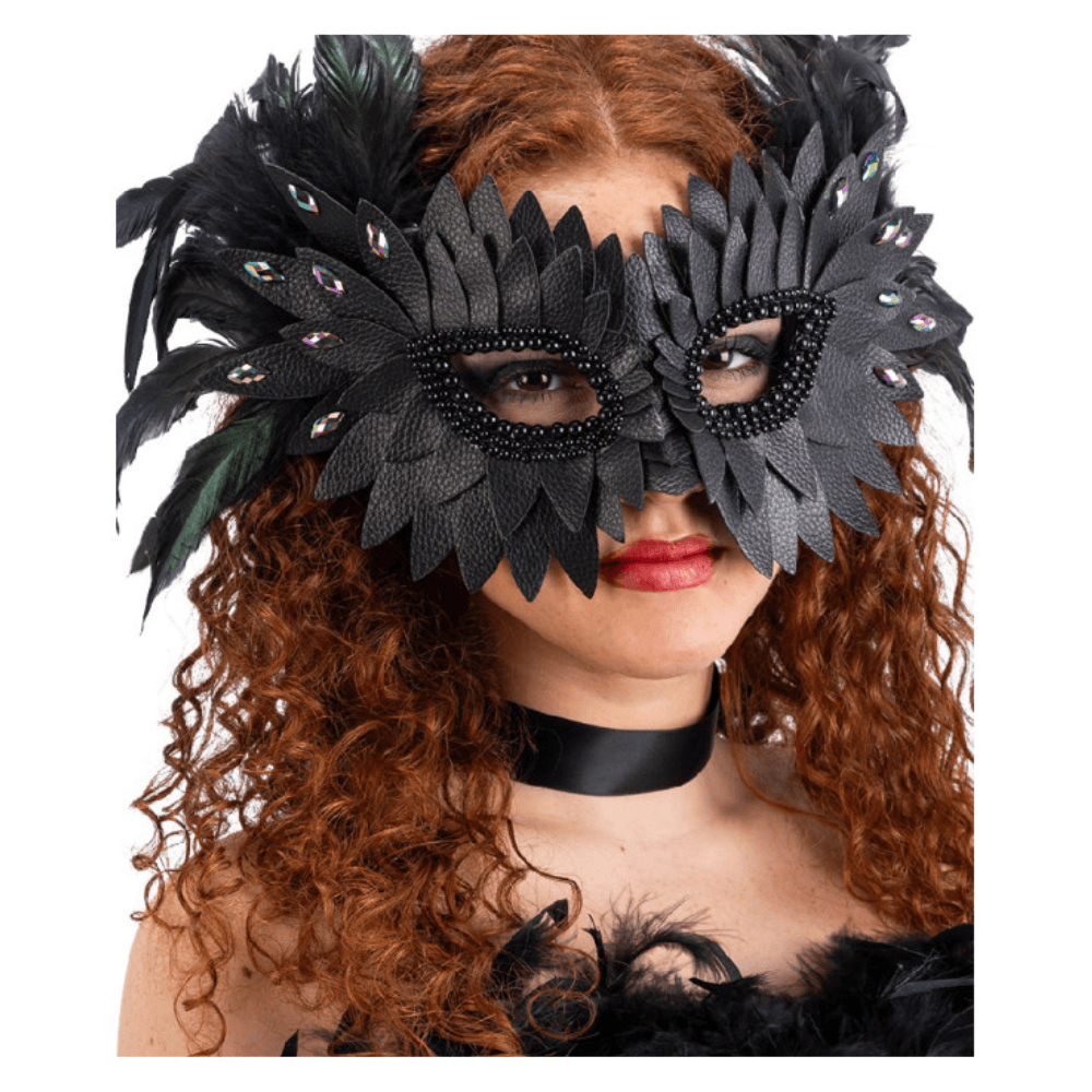 Alpha 55 masques Loup Vénitien Cuir & Strass Noir – Déguisement