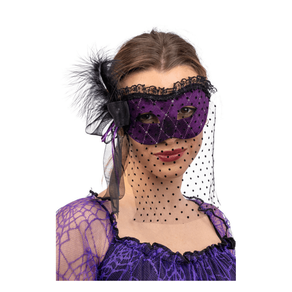Alpha 55 masques Loup Violet Voile & Plumes – Déguisement