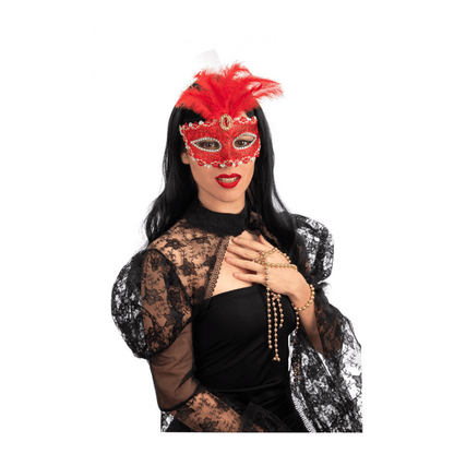 Alpha 55 masques Rouge Loup Dentelle Plumes Devant – Déguisement