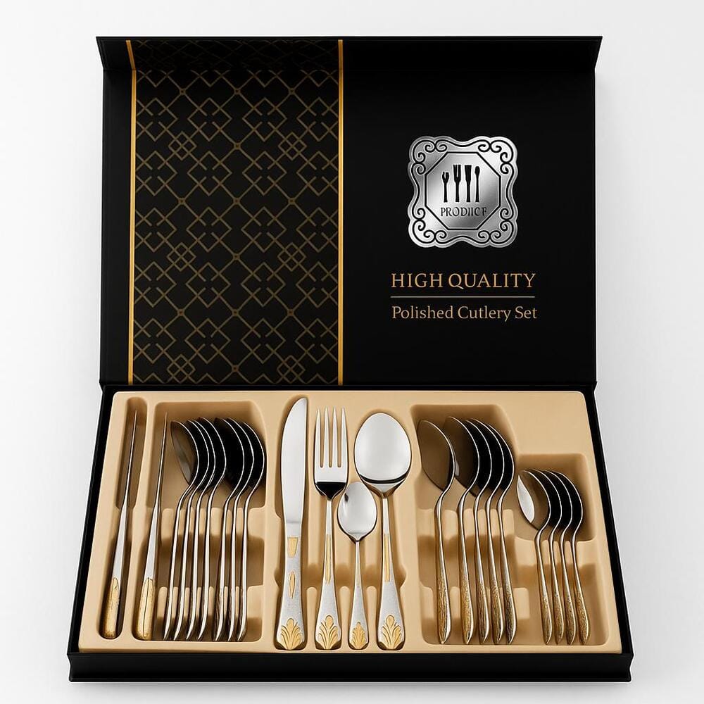 Alpha 55 Ménagère 24 Pièces en Inox Or & Argent – Style Moderne