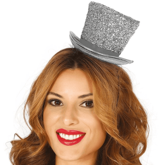 Alpha 55 Mini chapeau haut de forme argenté – Accessoire festif