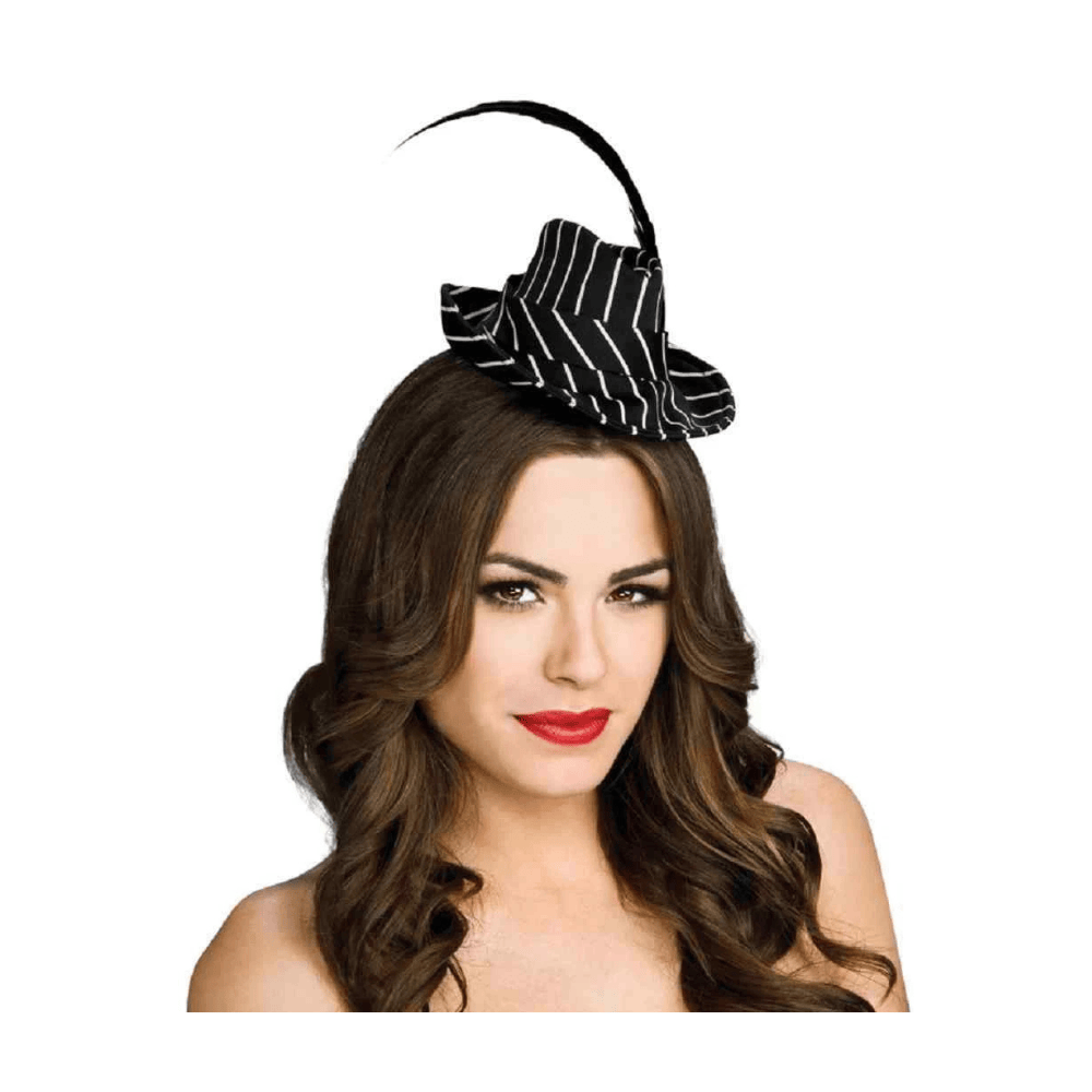 Alpha 55 mini haute Mini Chapeau Gangster Plume Noir Accessoire Fête