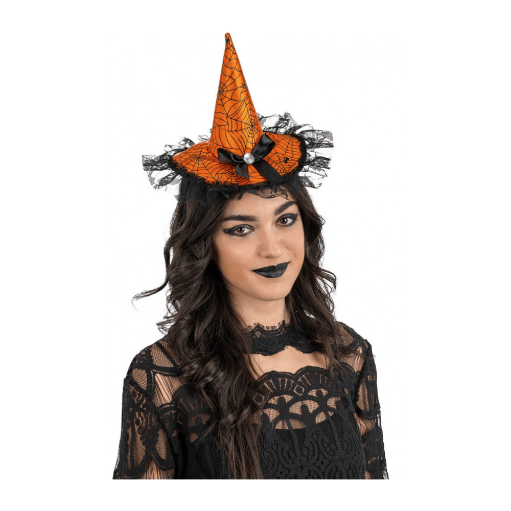 Alpha 55 mini haute Mini Chapeau Sorcière Dentelle Orange Halloween