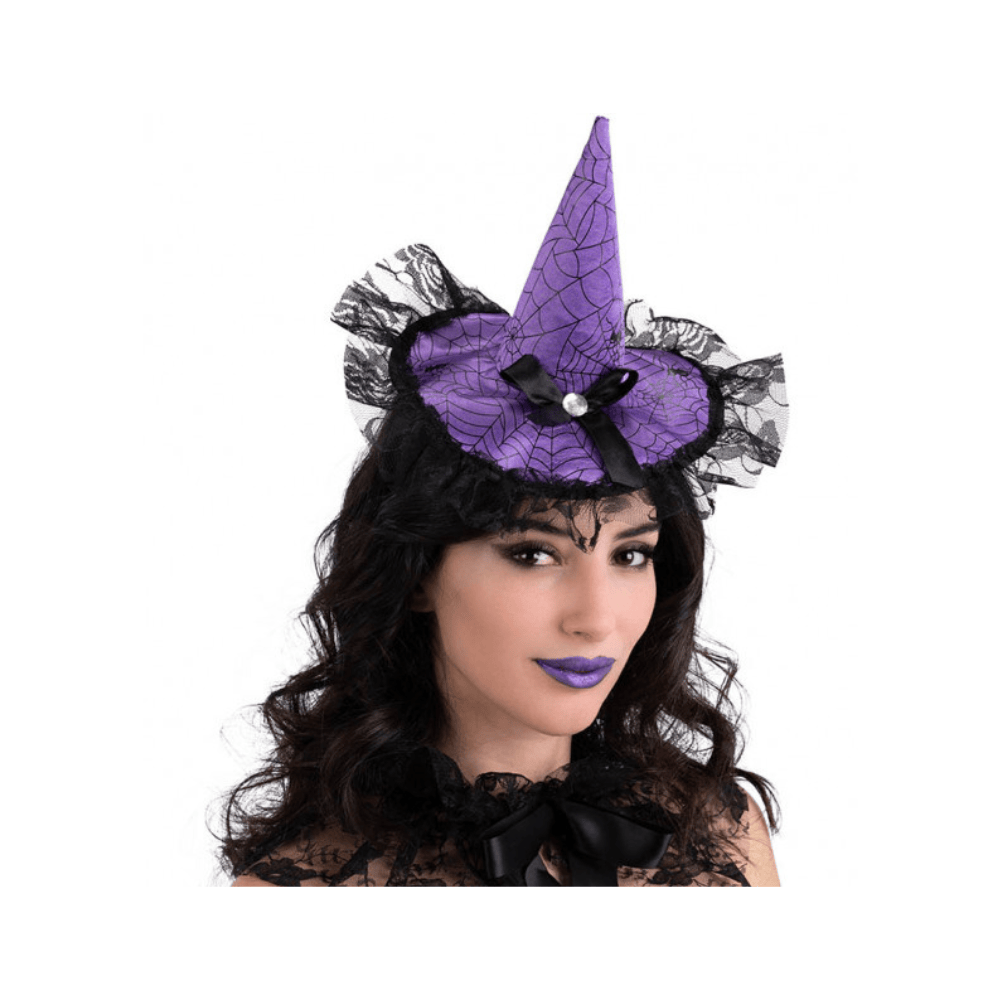 Alpha 55 mini haute Mini Chapeau Sorcière Dentelle Violet Halloween