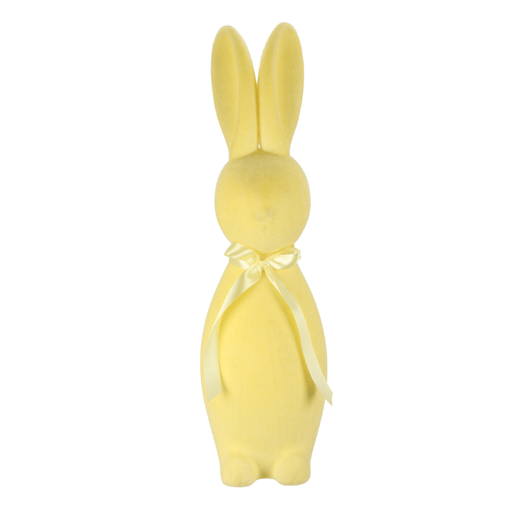 Alpha 55 Moyen Lapin debout nœud satin jaune – Déco Pâques