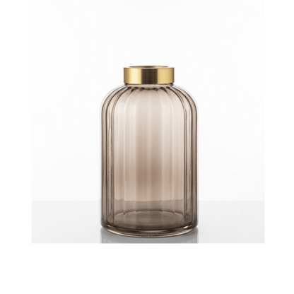 Alpha 55 Moyen Vase Cylindrique en Verre Gris Fumé Col Doré – Chic