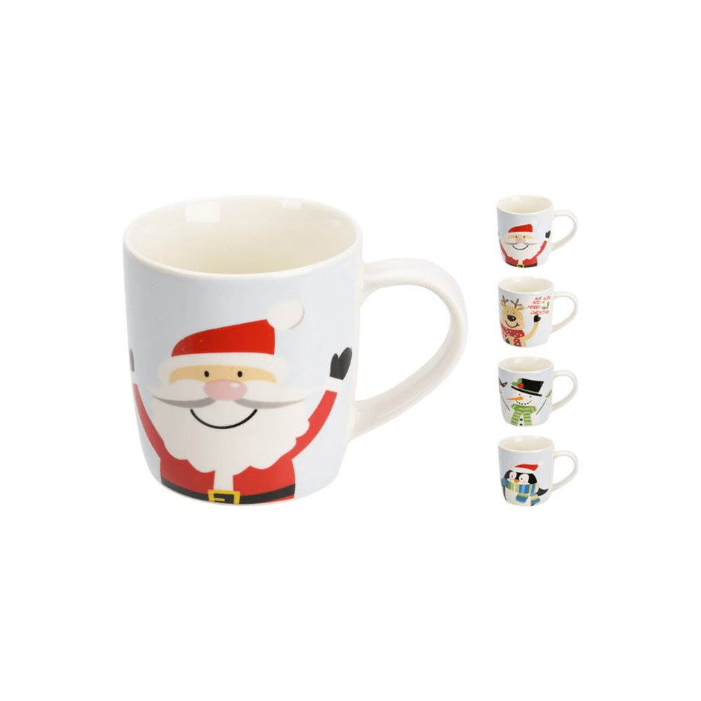 Noël, déco : Mug en porcelaine motif figurines de Noël, 4 modèles assortis