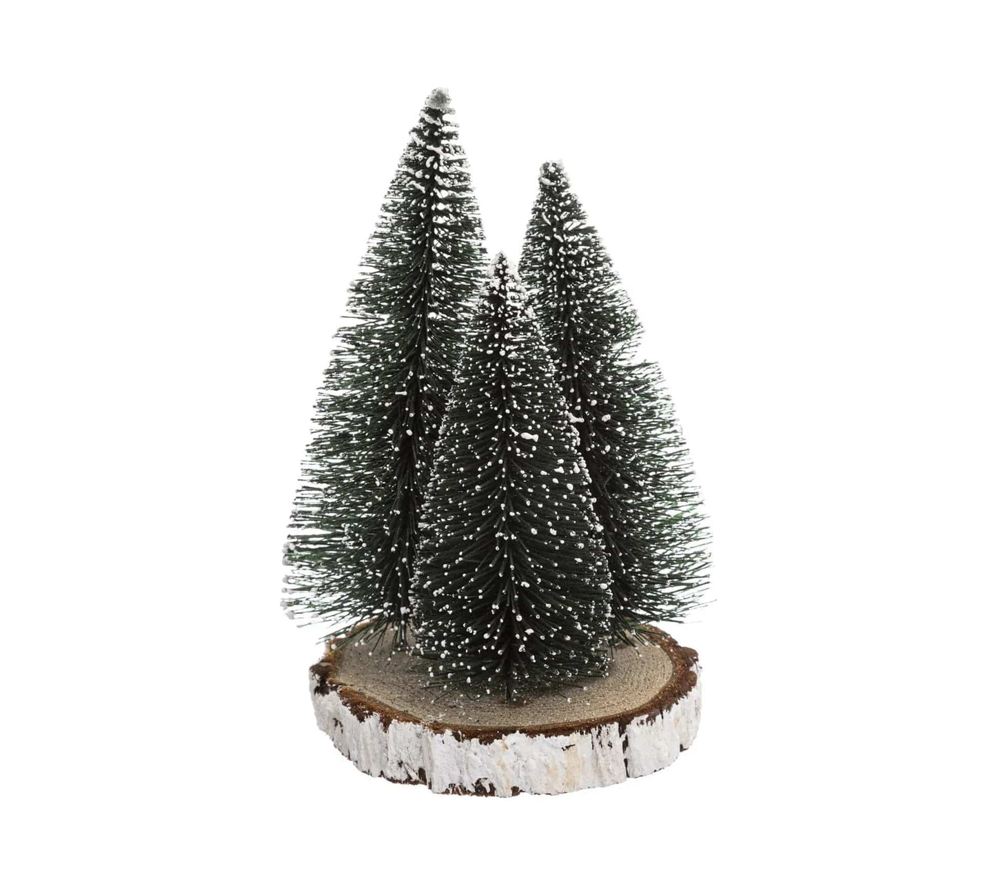 Alpha 55 Noël, déco table : Sapin table x3 sur rondin vert 15 x 20 cm