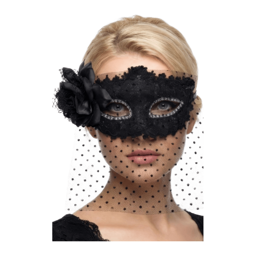 Alpha 55 Noir Loup Voile Fleur Côté – Déguisement