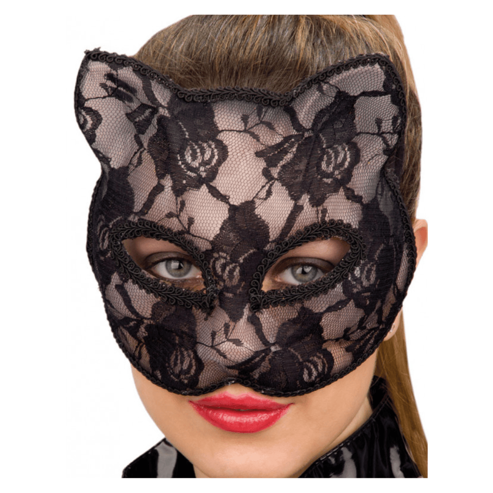 Alpha 55 Noir Masque Chat Rigide avec Dentelle – Déguisement