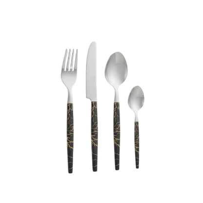 Alpha 55 Noir Ménagère 24 Pièces – Couverts Inox & Manche Effet Marbre