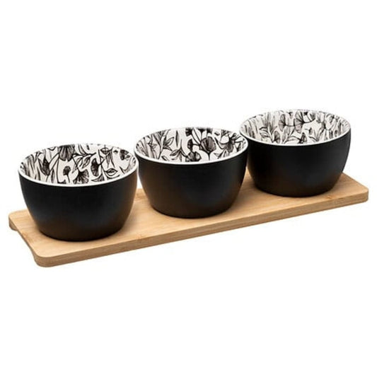 Alpha 55 Noir Set apéritif de 4 pièces, en céramique et bambou