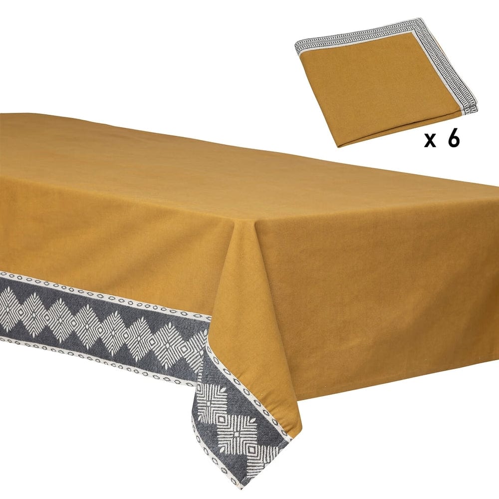 Alpha 55 ocre Nappe et 6 serviettes "Inuit" en coton
