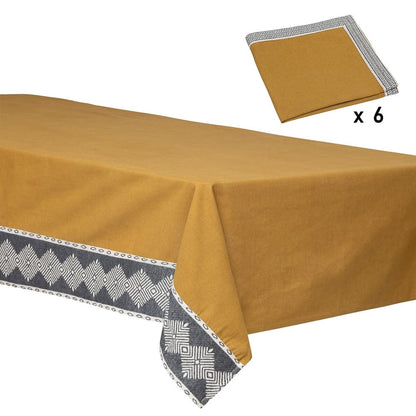 Alpha 55 ocre Nappe et 6 serviettes "Inuit" en coton