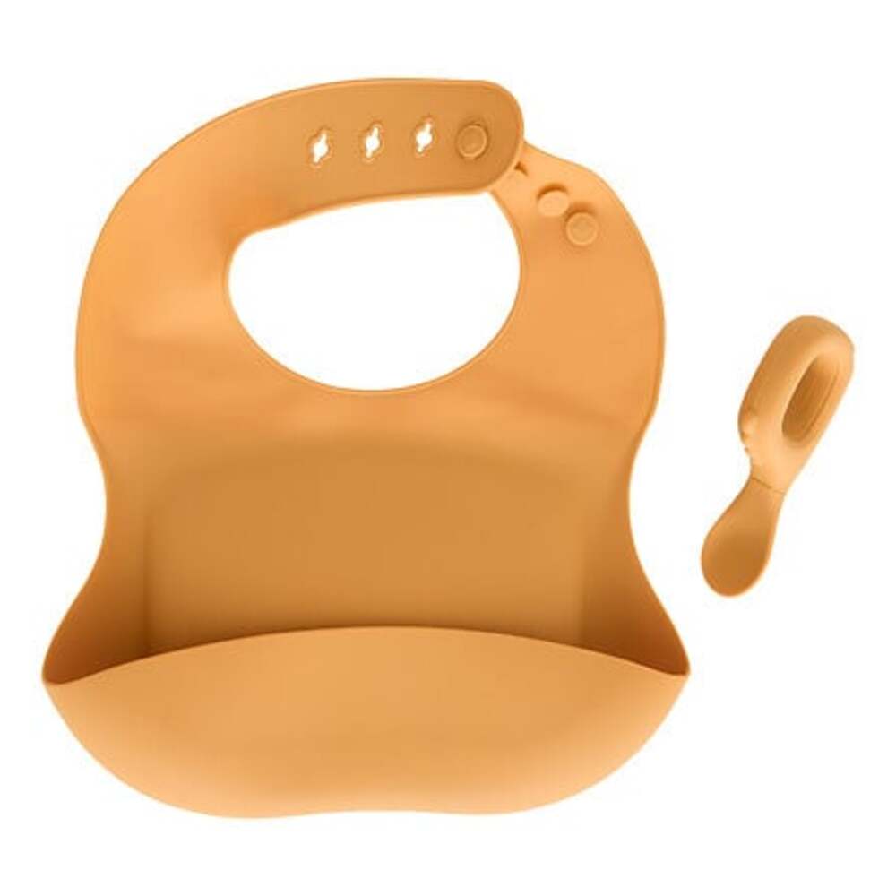 Alpha 55 Ocre Set bavoir et cuillère Yum en silicone