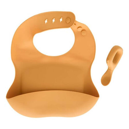 Alpha 55 Ocre Set bavoir et cuillère Yum en silicone