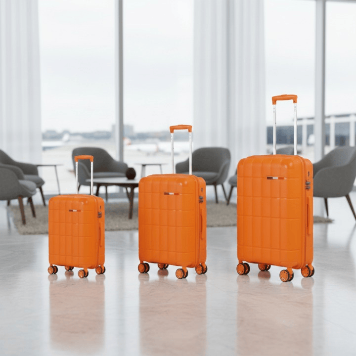 Alpha 55 Orange Set de 3 trolley 8 roues coque quadrillée résistante