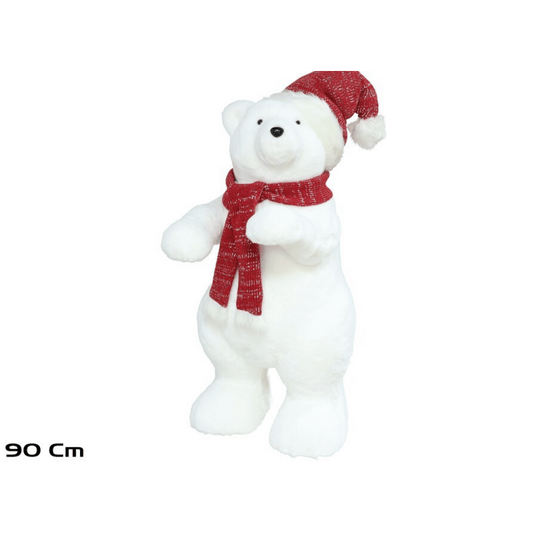 Alpha 55 Ours Polaire Blanc – Bonnet & Écharpe Rouge Noël