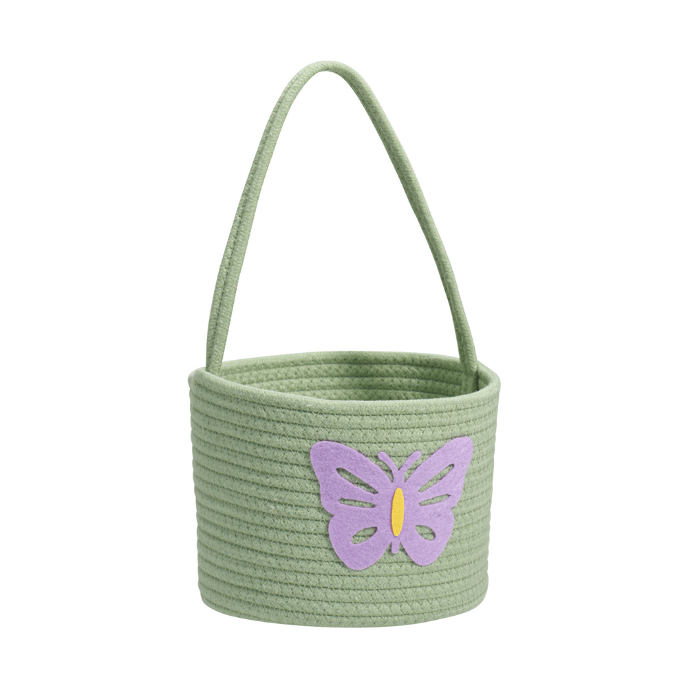 Alpha 55 Panier corde avec anse fleurs & papillon – Déco