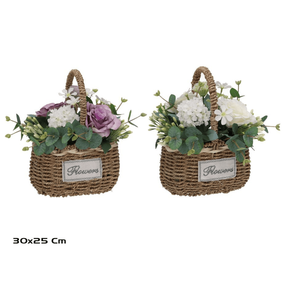Alpha 55 Panier fleurs roses osier déco naturelle