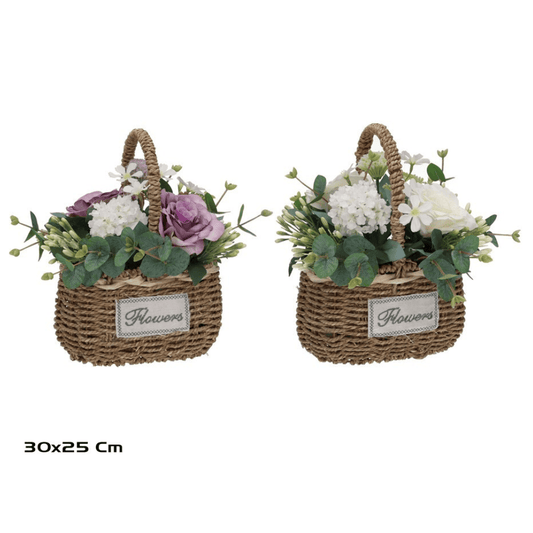 Alpha 55 Panier fleurs roses osier déco naturelle