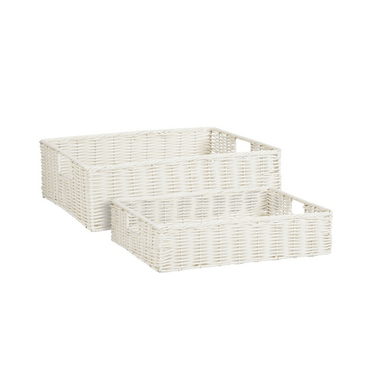 Alpha 55 Panier rectangulaire rotin plastique blanc avec anses