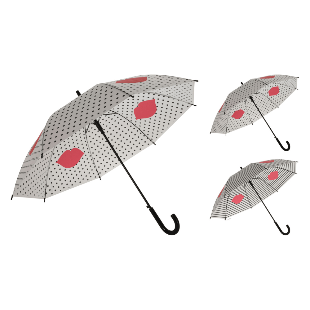 Alpha 55 Parapluie imprimé pois rayures lèvres rouges