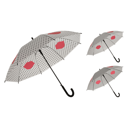 Alpha 55 Parapluie imprimé pois rayures lèvres rouges