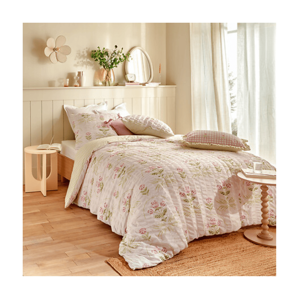 Alpha 55 Parure de lit seersucker fleur rose