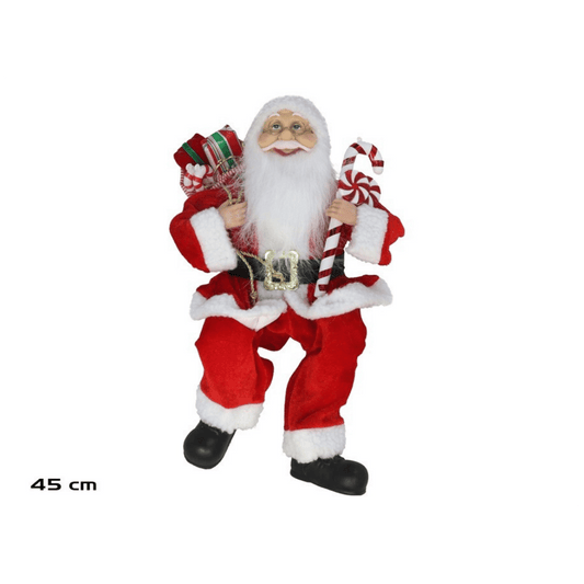 Alpha 55 Père Noël assis avec cadeau & sucre d’orge – Déco festive