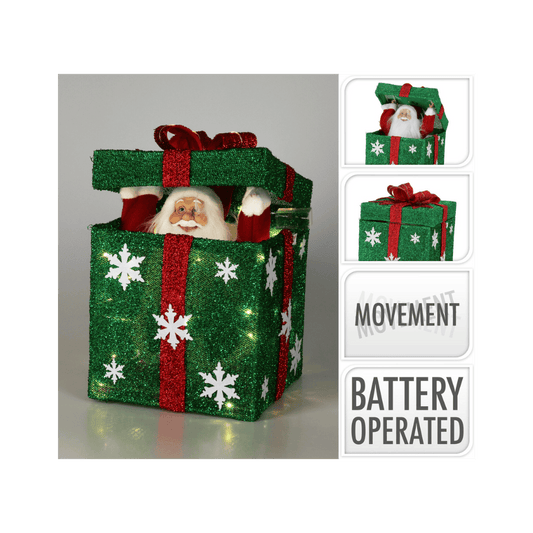 Alpha 55 Père-Noël Sortant d’un Cadeau 50 LED – Déco Pliable