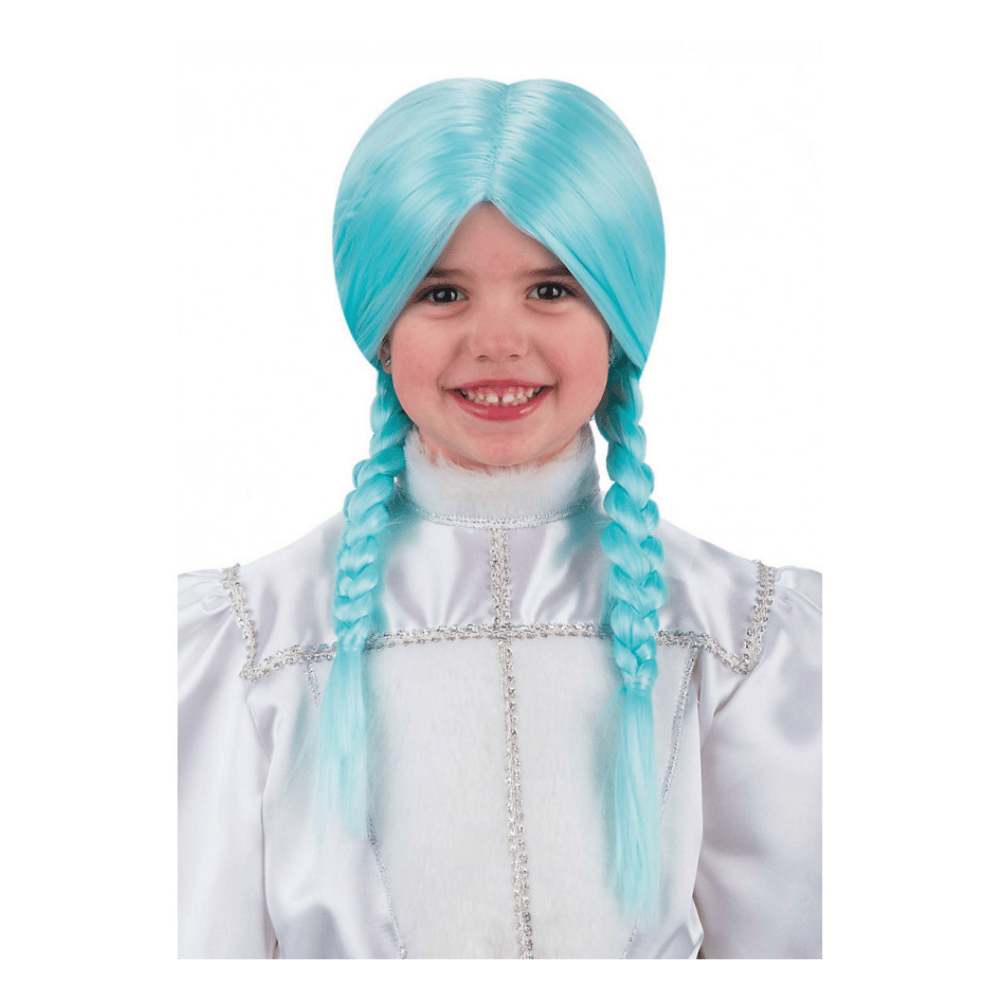 Alpha 55 Perruque Enfant à Nattes Bleues – Accessoire Halloween