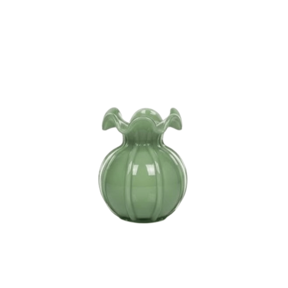 Alpha 55 Petit Vase Corolle en Verre Vert – Élégance Naturelle