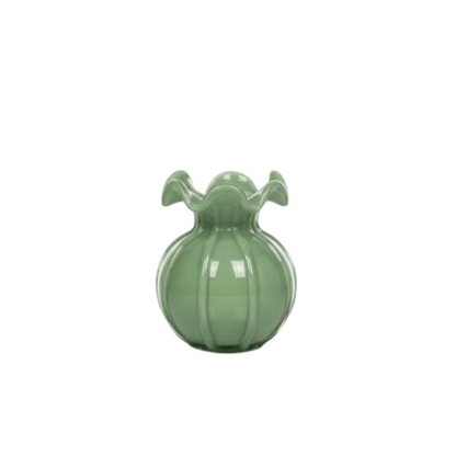 Alpha 55 Petit Vase Corolle en Verre Vert – Élégance Naturelle