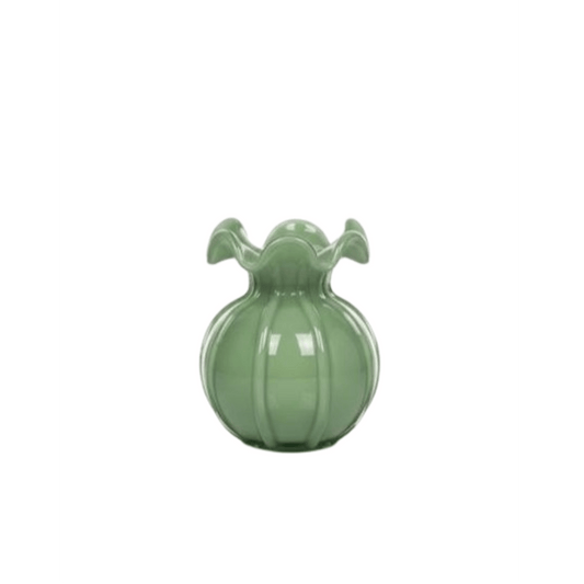 Alpha 55 Petit Vase Corolle en Verre Vert – Élégance Naturelle