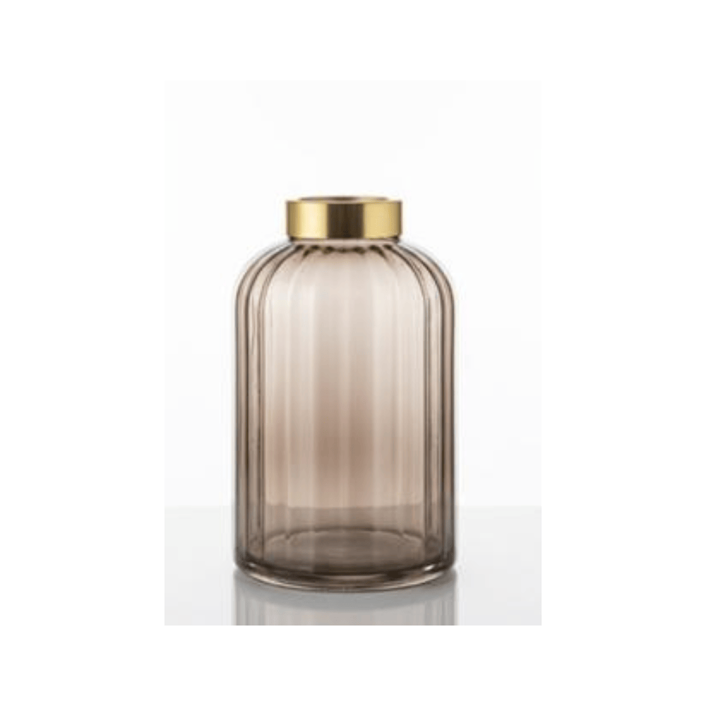 Alpha 55 Petit Vase Cylindrique en Verre Gris Fumé Col Doré – Chic