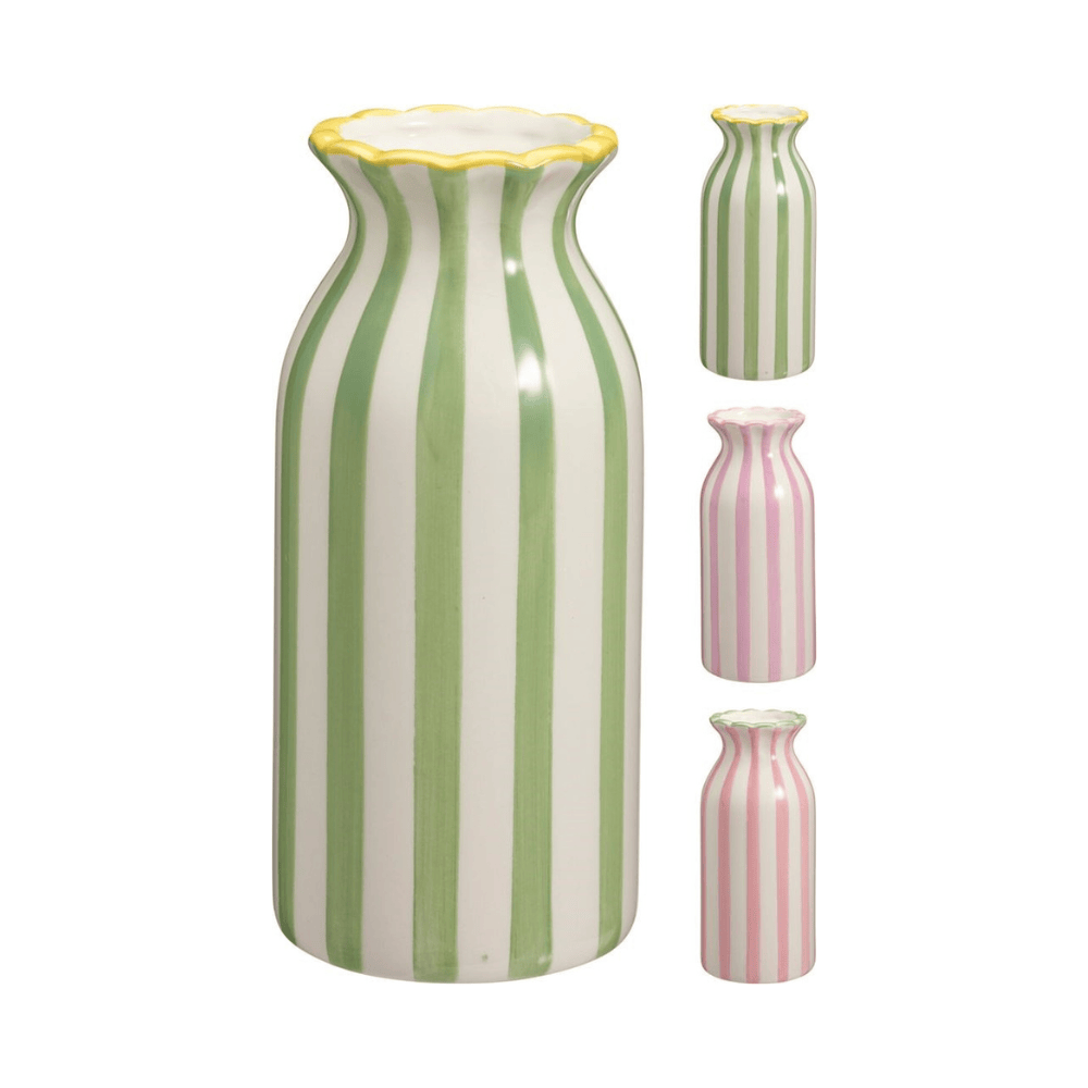 Alpha 55 Petit Vase dolomite rayé bord ondulé en céramique